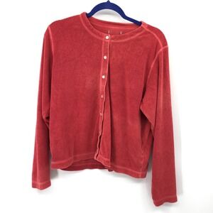 vintage Mod-O-Doc pink red terry cloth cardigan minimalist lagenlook boho L